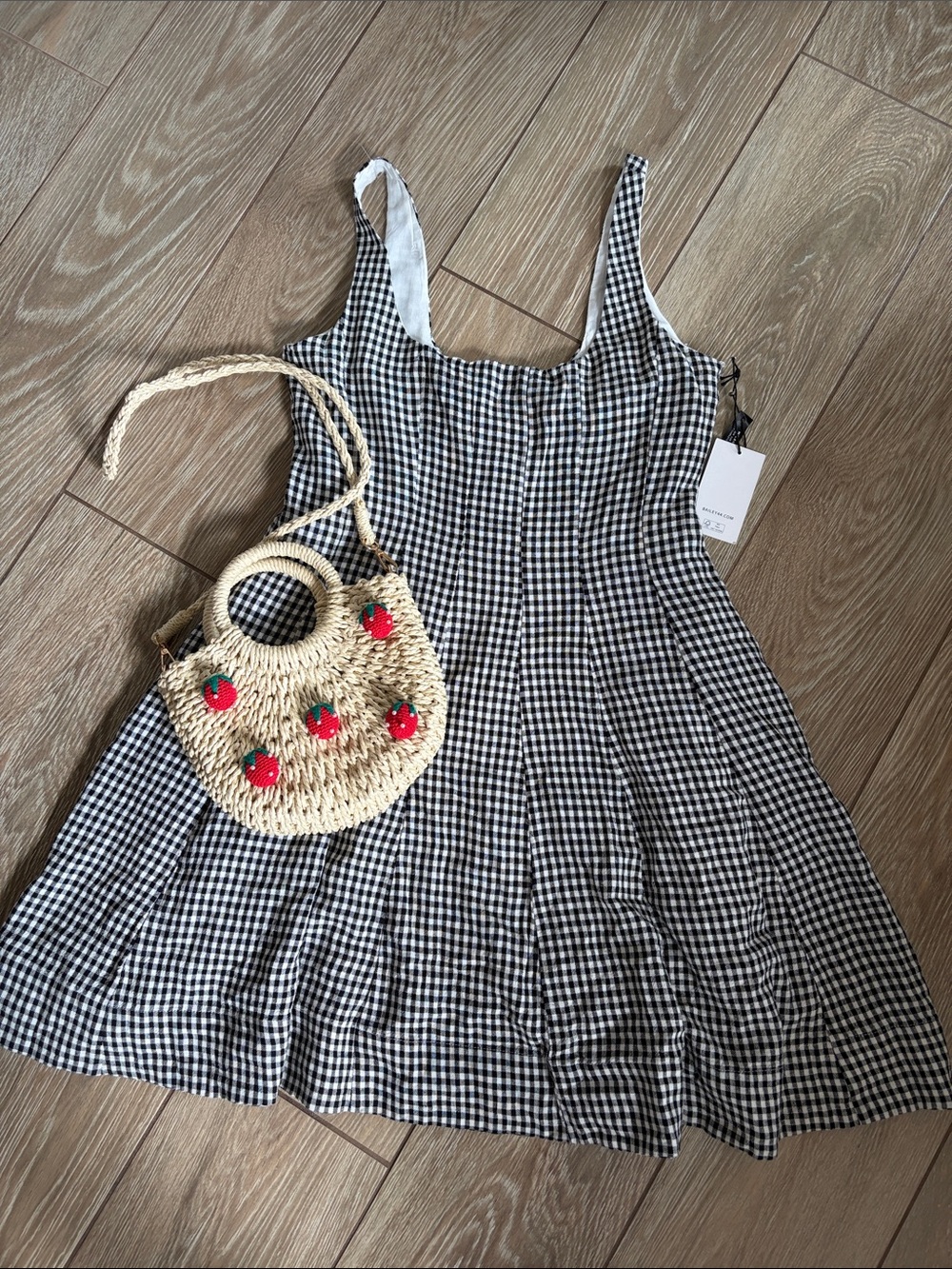Bailey 44 gingham print linen dress fit and flare size 8 with bag